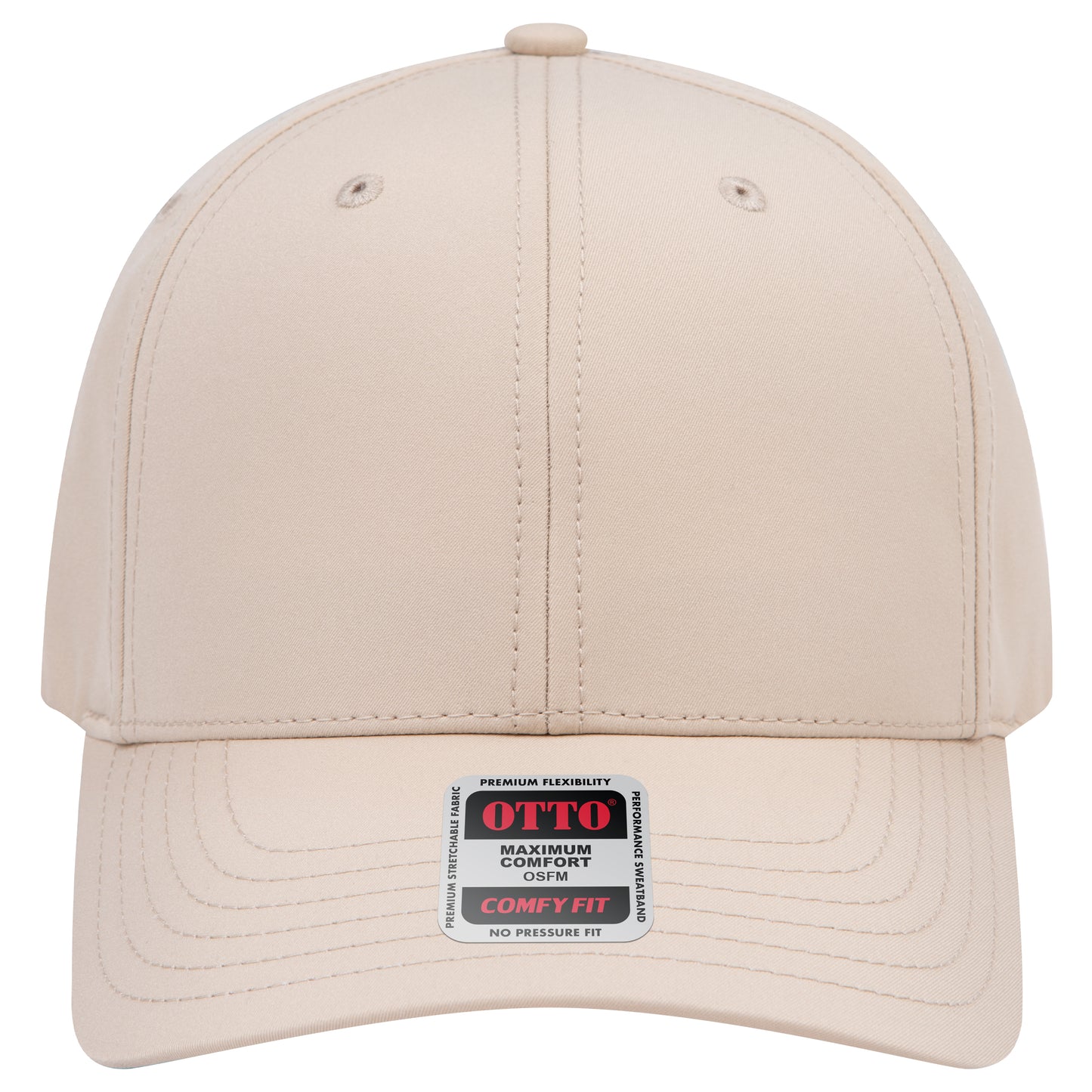 6-Panel Mid Profile Baseball Cap — Stretch Comfort Fit — Custom Leather Patch in Khaki k n ay