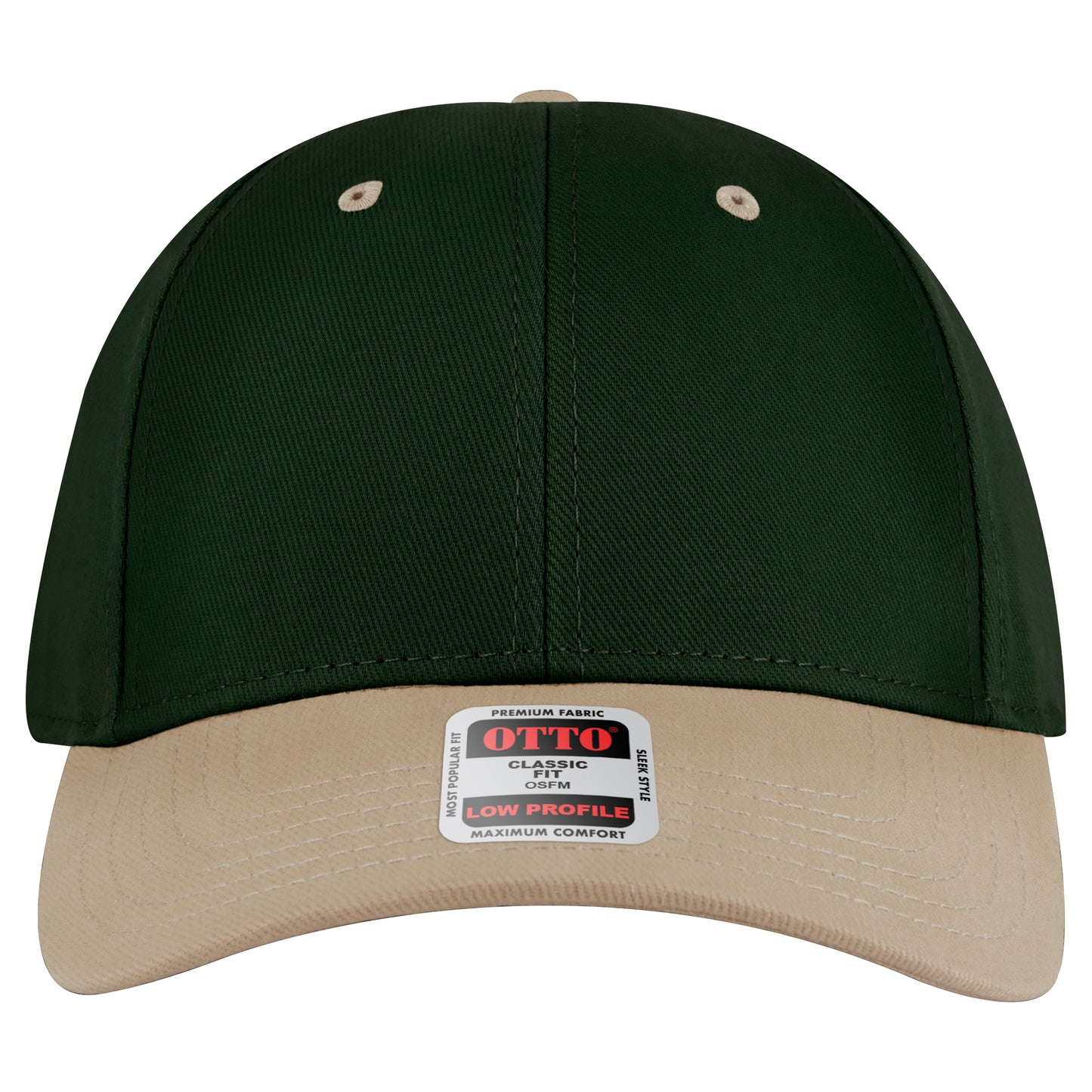 6-Panel Low Profile Baseball Cap — Custom Leather Patch in Kha/Dk y /Kha k y .Grn