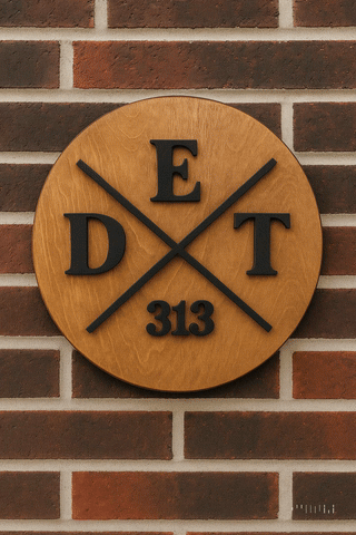 DET 313 12" Round Wood Sign - Detroit Decor