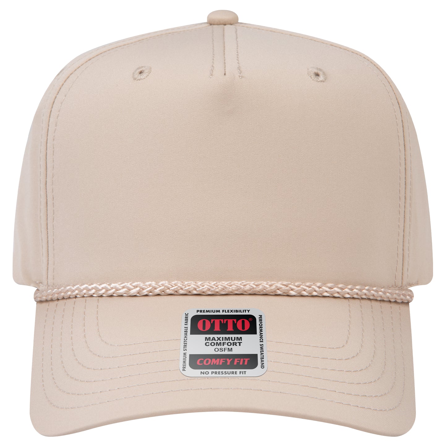 5-Panel Mid Profile Baseball Cap — Stretch Comfort Fit — Custom Leather Patch in Khaki k n ay
