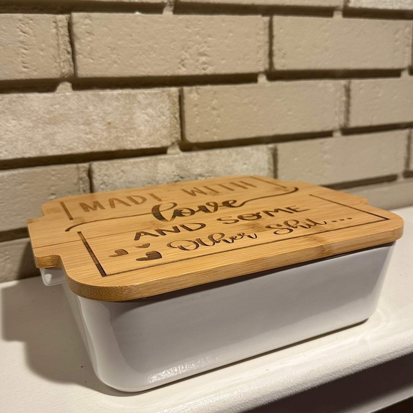 Made with Love and Some Other Shit 9x9" Casserole Dish with Laser Engraved Bamboo Lid