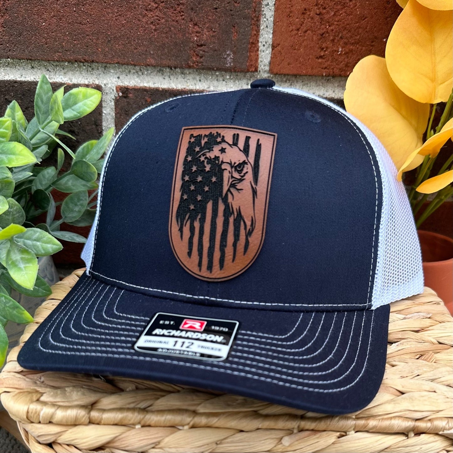 American Flag Eagle Leather Patch Trucker Hat - Detroit Dry Goods