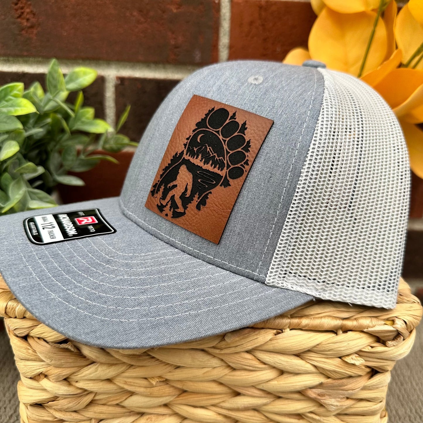 Bigfoot Foot Leather Patch Trucker Hat - Gray and White - Detroit Dry Goods