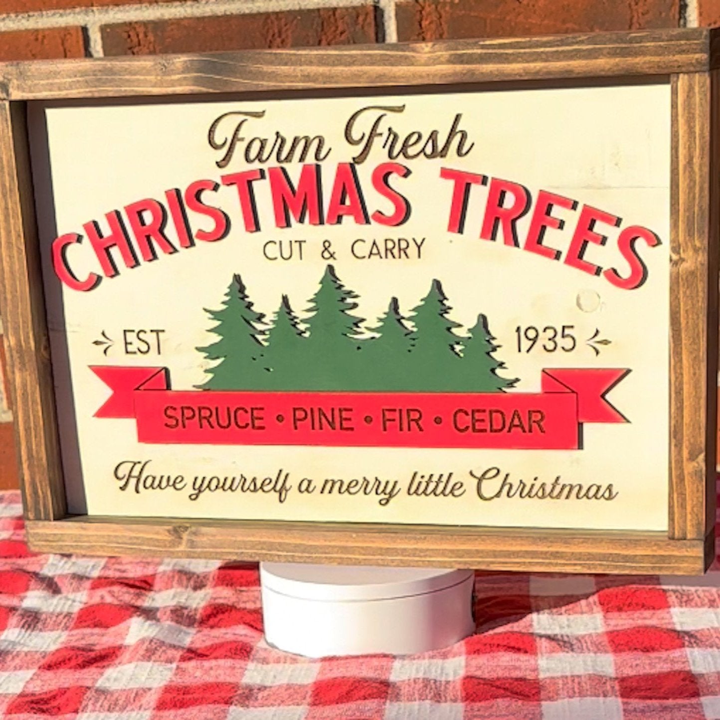Farm Fresh Christmas Trees Rustic 3D Wood Sign