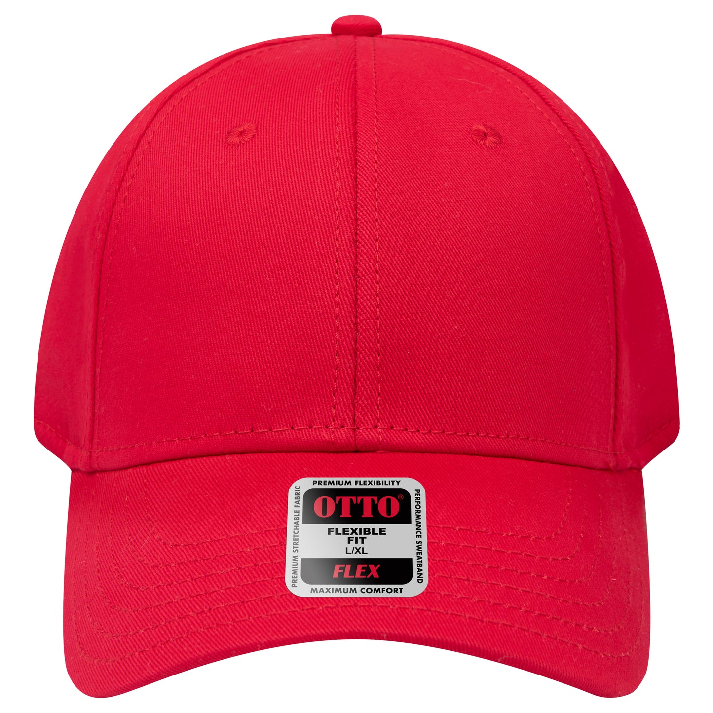 6-Panel Low Profile Baseball Cap — Flex Fit — Custom Leather Patch in Red