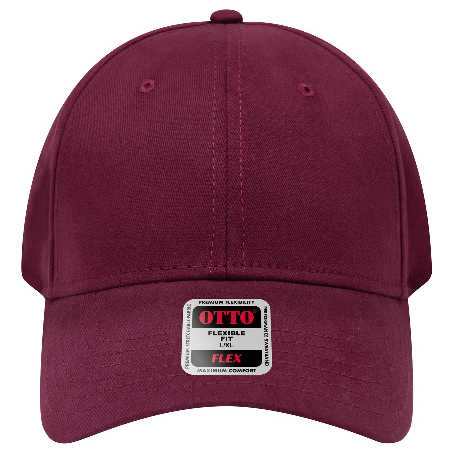 6-Panel Low Profile Baseball Cap — Flex Fit — Custom Leather Patch in Maroon