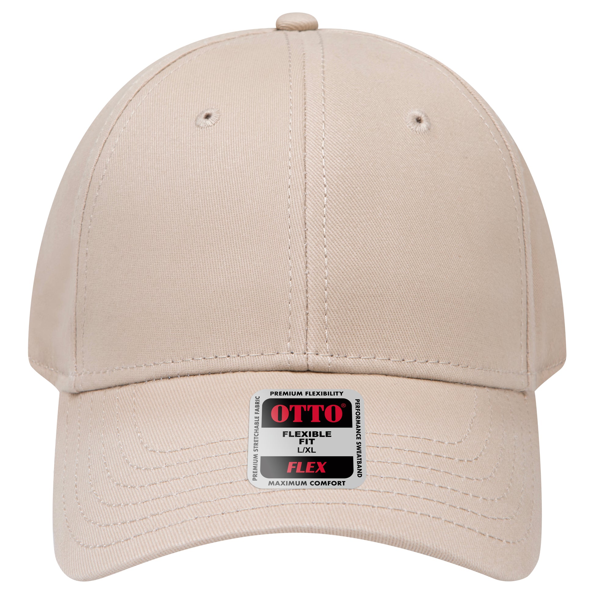 6-Panel Low Profile Baseball Cap — Flex Fit — Custom Leather Patch in Khaki