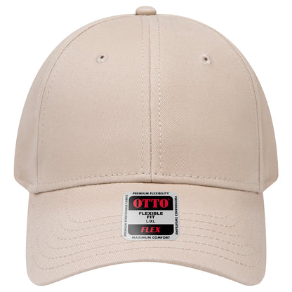 6-Panel Low Profile Baseball Cap — Flex Fit — Custom Leather Patch in Khaki