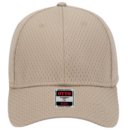 6-Panel Low Profile Baseball Cap — Flex Fit — Custom Leather Patch in Khaki