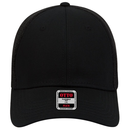 6-Panel Low Profile Baseball Cap — Flex Fit — Custom Leather Patch in Black