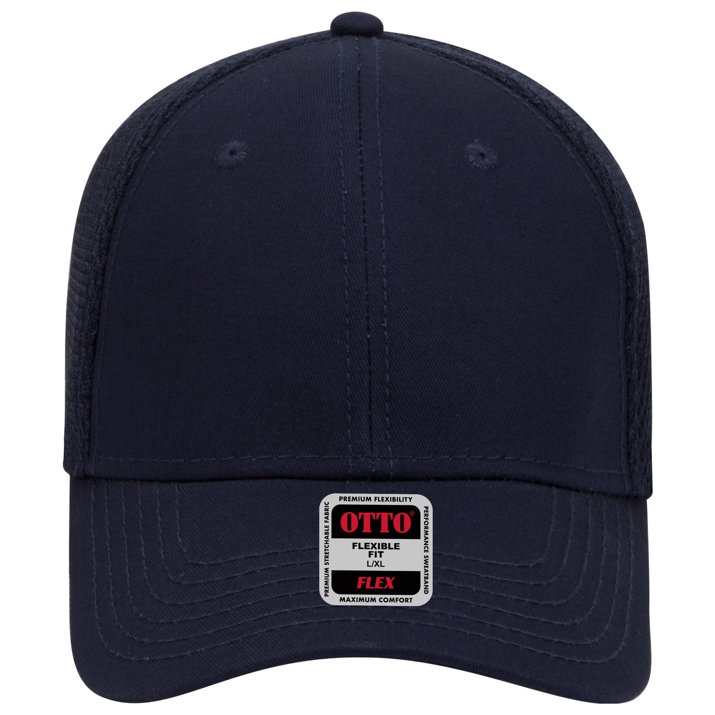 6-Panel Low Profile Baseball Cap — Flex Fit — Custom Leather Patch in Navy