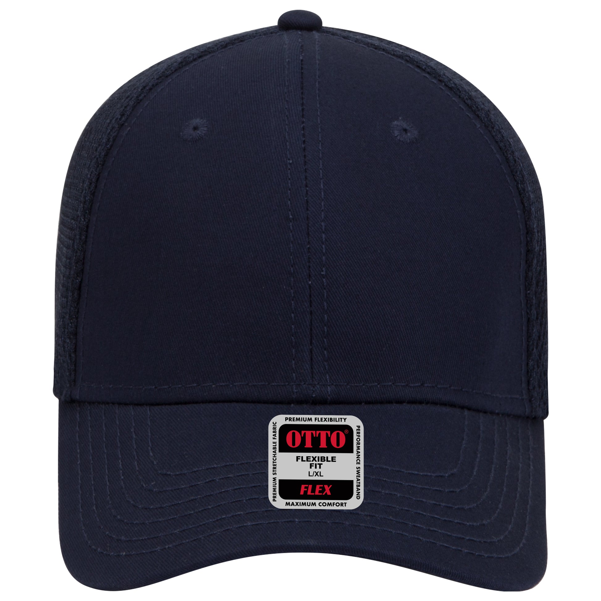 6-Panel Low Profile Baseball Cap — Flex Fit — Custom Leather Patch in Navy