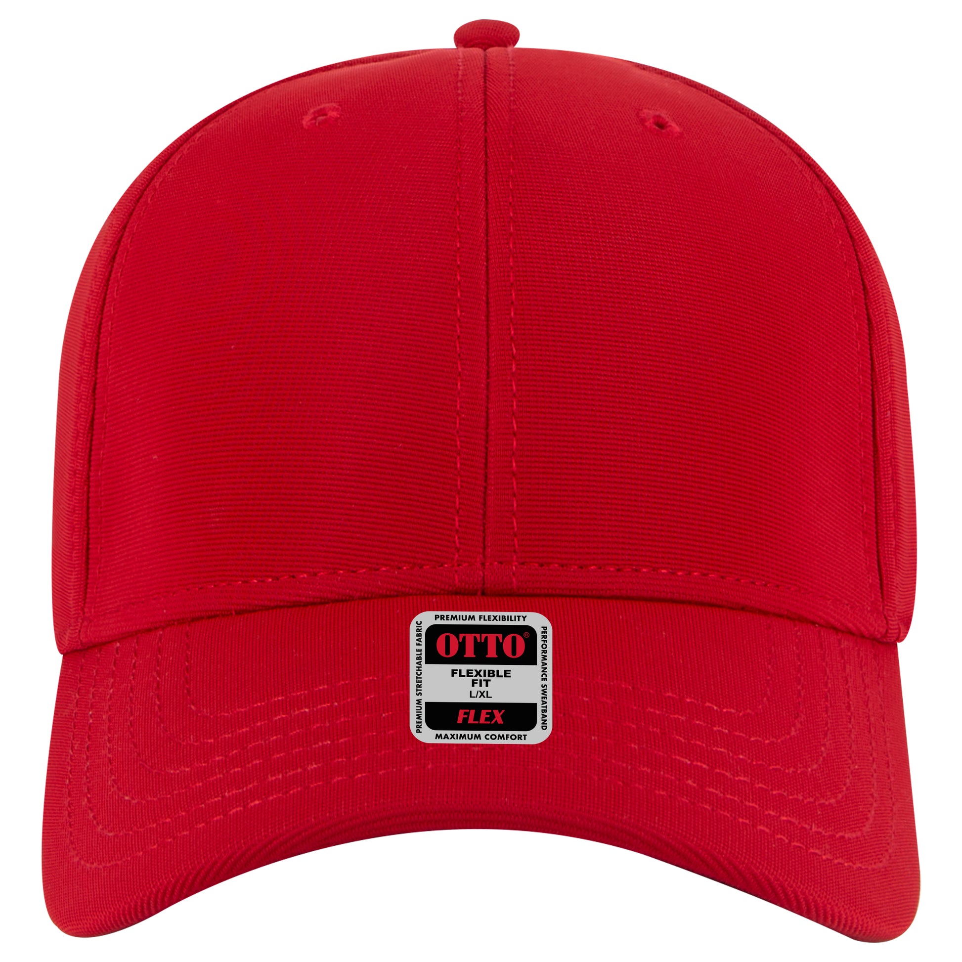 6-Panel Low Profile Baseball Cap — Flex Fit — Custom Leather Patch in Red