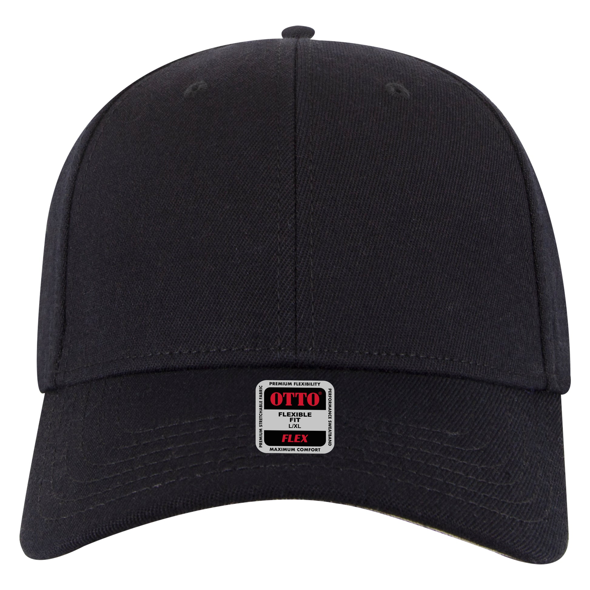 6-Panel Low Profile Baseball Cap — Flex Fit — Custom Leather Patch in Black