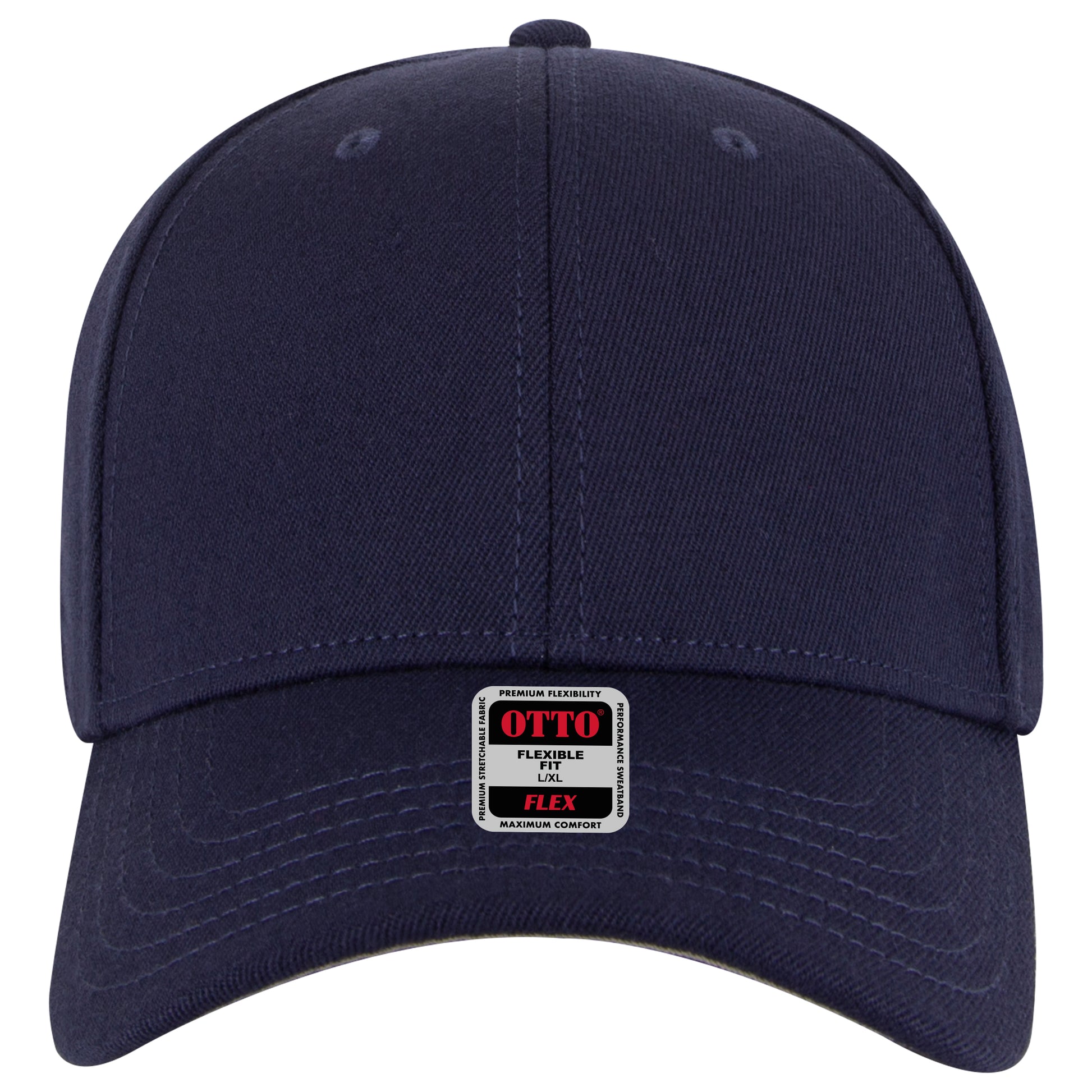 6-Panel Low Profile Baseball Cap — Flex Fit — Custom Leather Patch in Navy