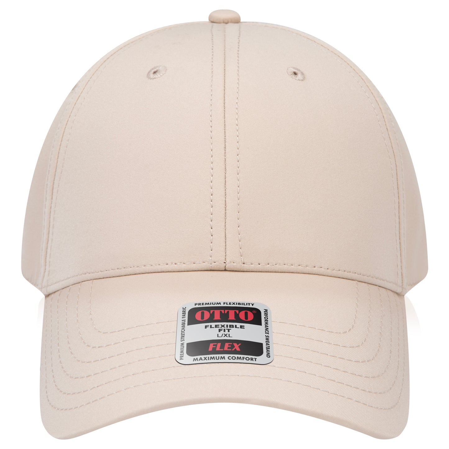 6-Panel Low Profile Baseball Cap — Flex Fit — Custom Leather Patch in Khaki