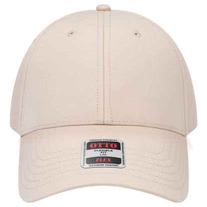 6-Panel Low Profile Baseball Cap — Flex Fit — Custom Leather Patch in Khaki