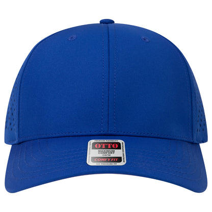 6-Panel Mid Profile Baseball Cap w/ Perforated — Stretch Comfort Fit — Custom Leather Patch in Royal