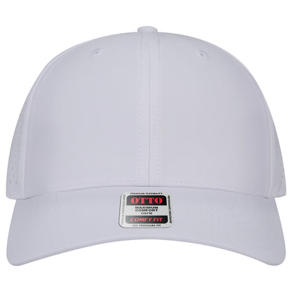 6-Panel Mid Profile Baseball Cap w/ Perforated — Stretch Comfort Fit — Custom Leather Patch in White