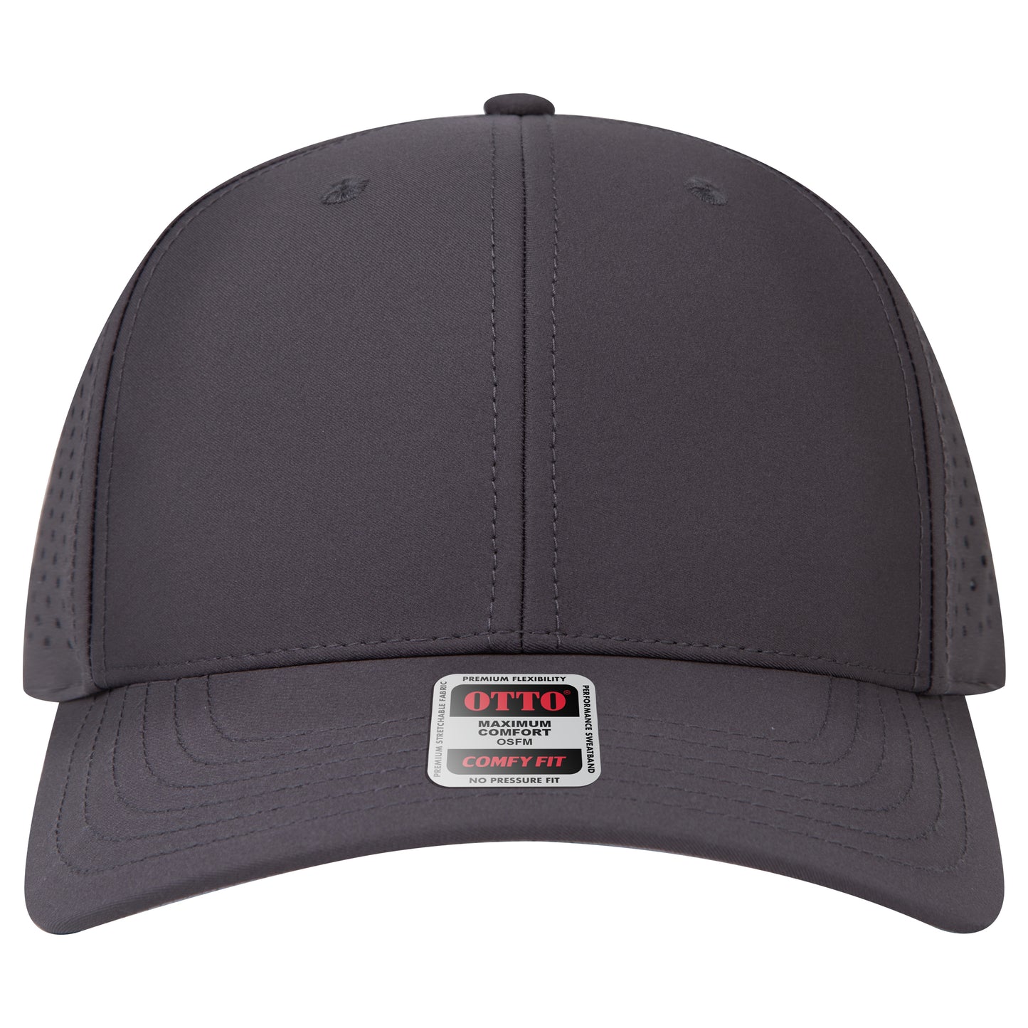 6-Panel Mid Profile Baseball Cap w/ Perforated — Stretch Comfort Fit — Custom Leather Patch in Char. Gr k n ay Camo Solids