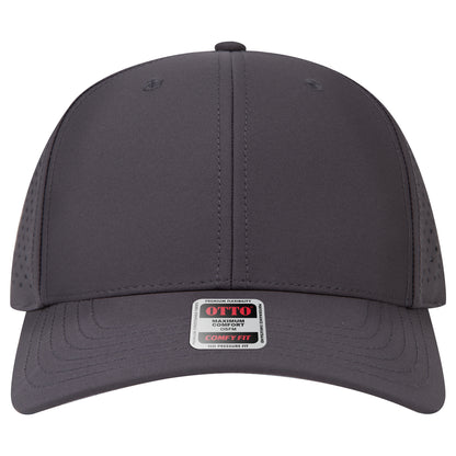 6-Panel Mid Profile Baseball Cap w/ Perforated — Stretch Comfort Fit — Custom Leather Patch in Char. Gr k n ay Camo Solids