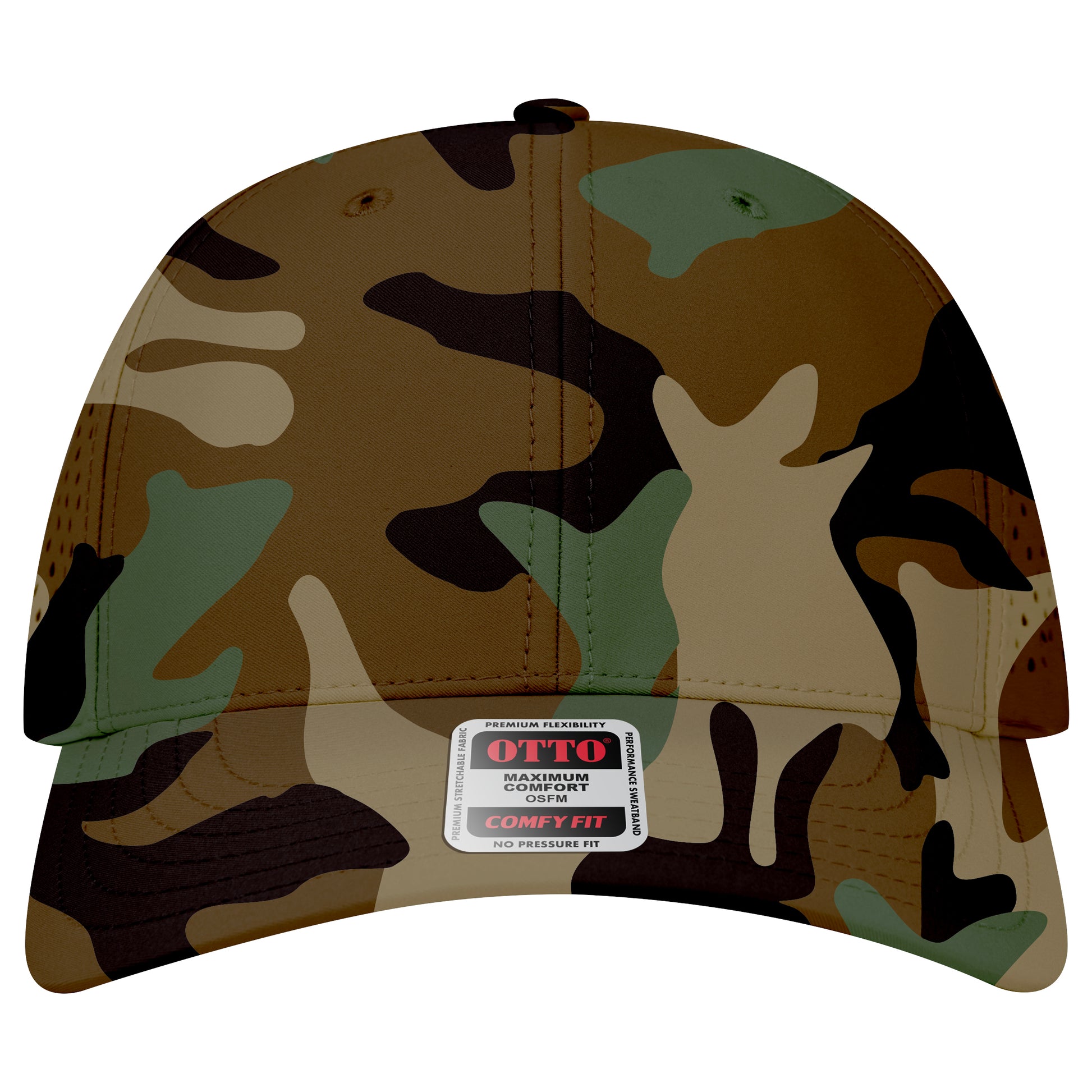 6-Panel Mid Profile Baseball Cap w/ Perforated — Stretch Comfort Fit — Custom Leather Patch in Dk.Grn