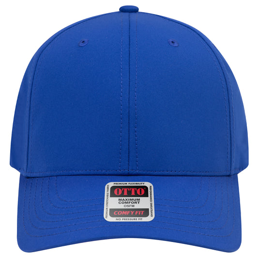 6-Panel Mid Profile Baseball Cap — Stretch Comfort Fit — Custom Leather Patch in Royal