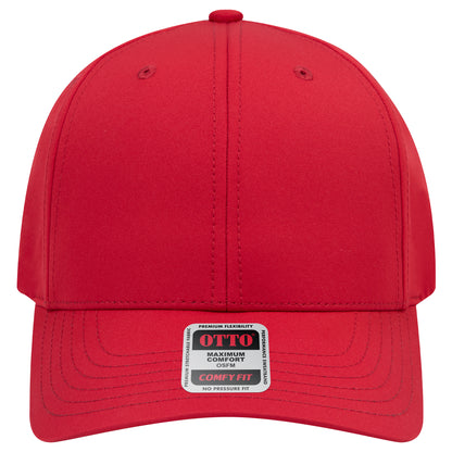 6-Panel Mid Profile Baseball Cap — Stretch Comfort Fit — Custom Leather Patch in Red