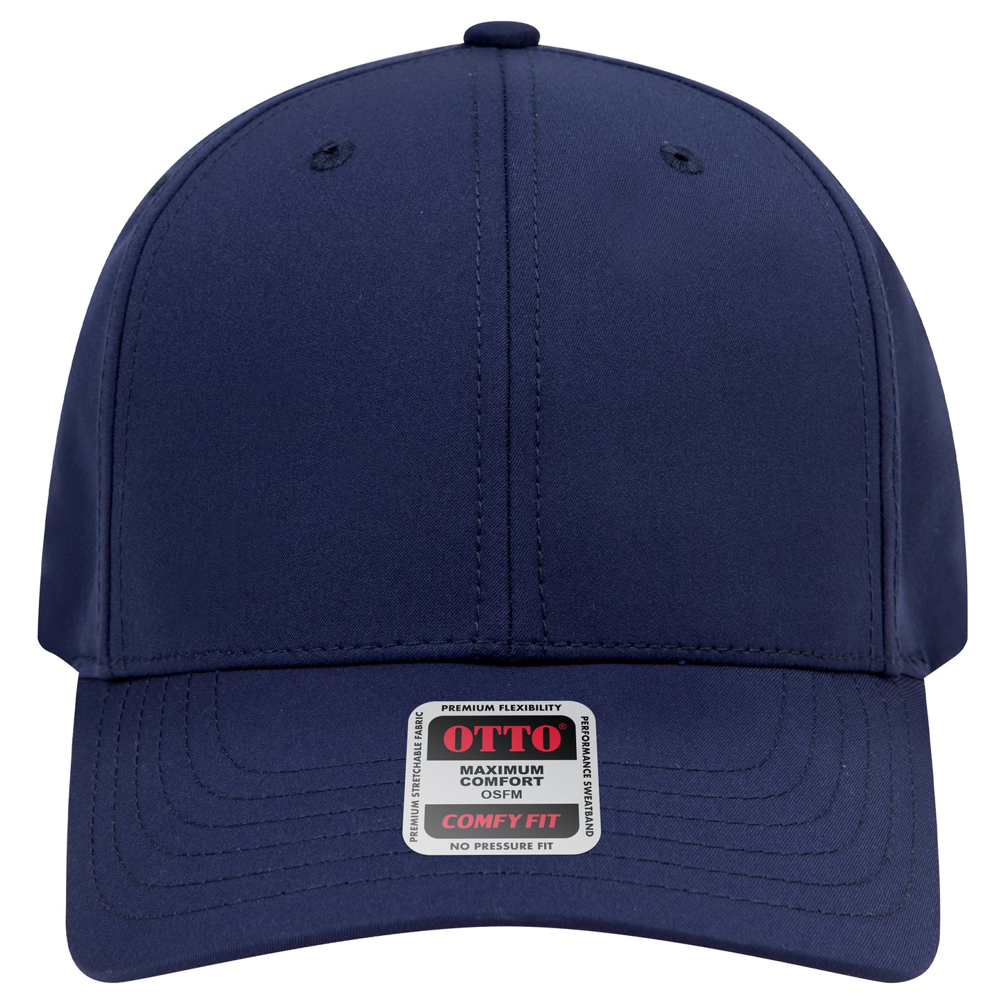 6-Panel Mid Profile Baseball Cap — Stretch Comfort Fit — Custom Leather Patch in Navy