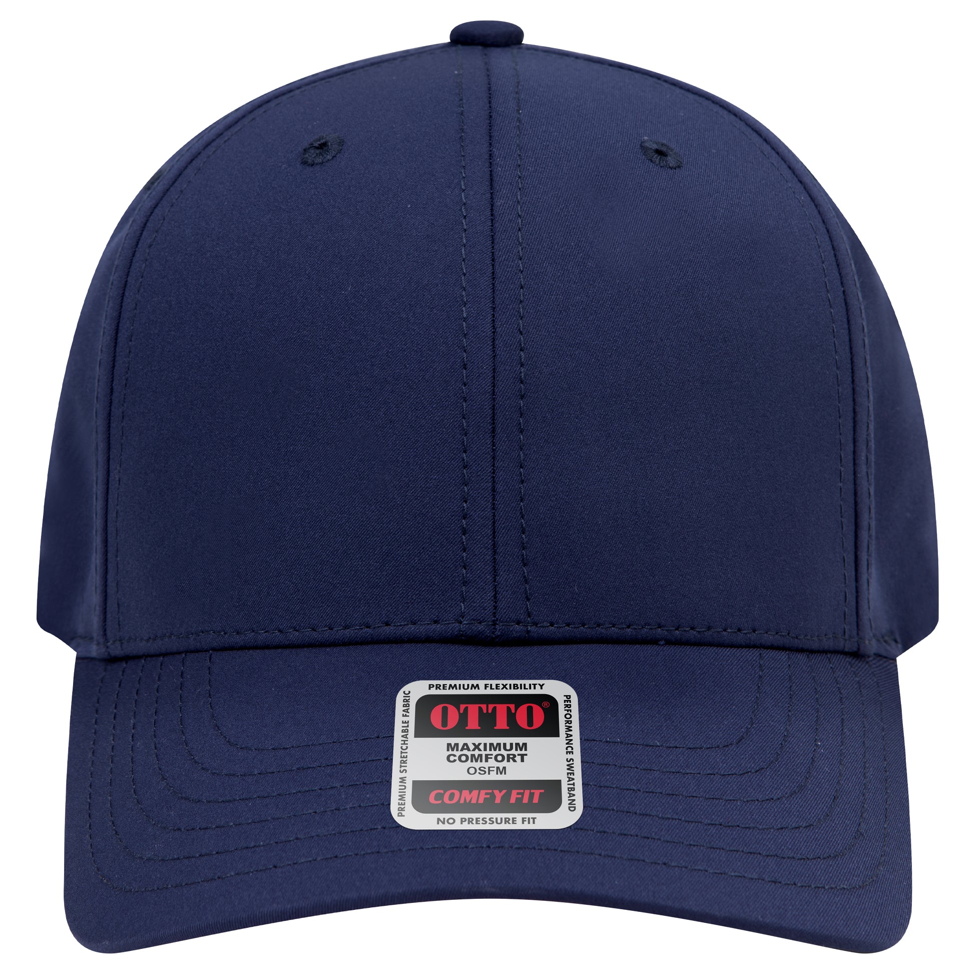 6-Panel Mid Profile Baseball Cap — Stretch Comfort Fit — Custom Leather Patch in Navy