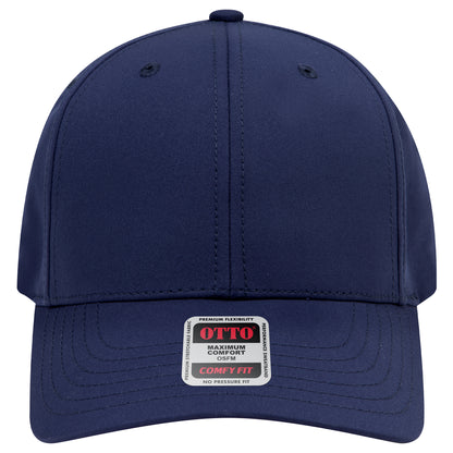 6-Panel Mid Profile Baseball Cap — Stretch Comfort Fit — Custom Leather Patch in Navy