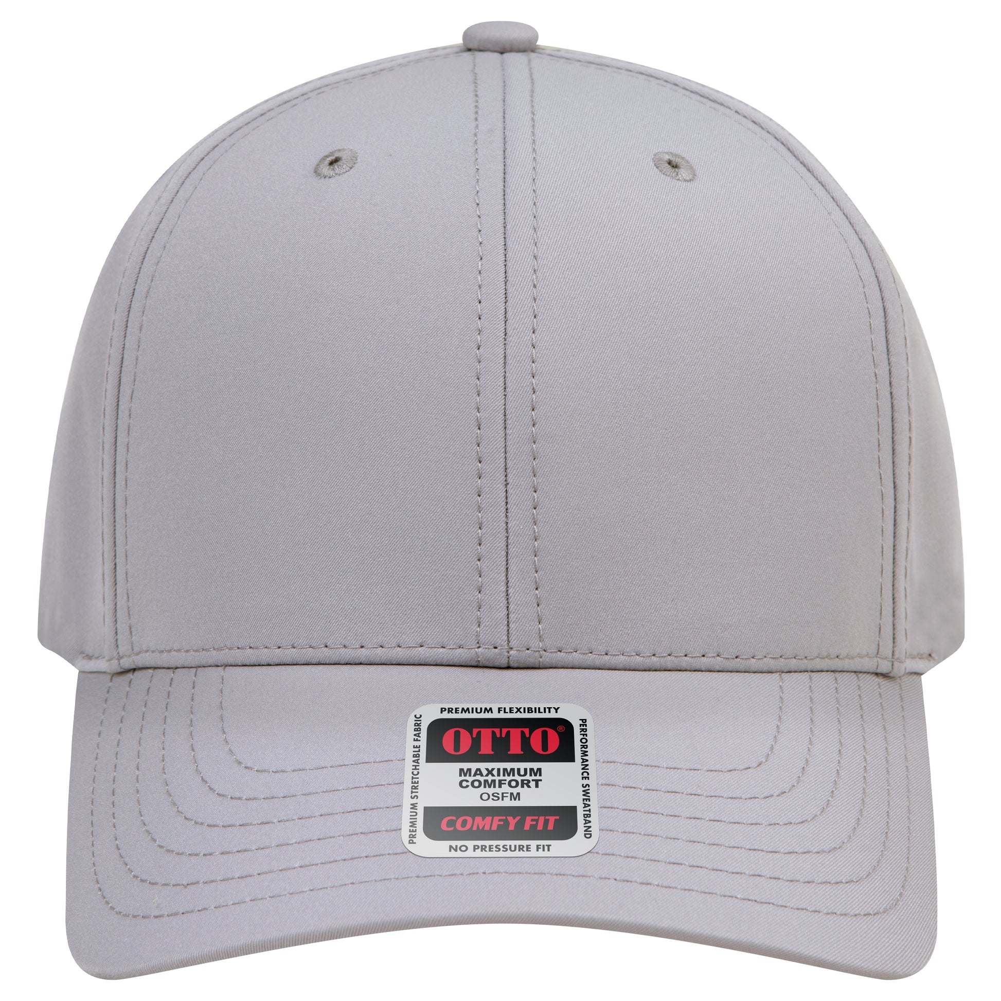 6-Panel Mid Profile Baseball Cap — Stretch Comfort Fit — Custom Leather Patch in Gray