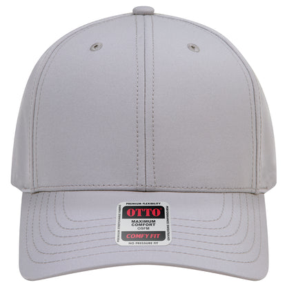 6-Panel Mid Profile Baseball Cap — Stretch Comfort Fit — Custom Leather Patch in Gray
