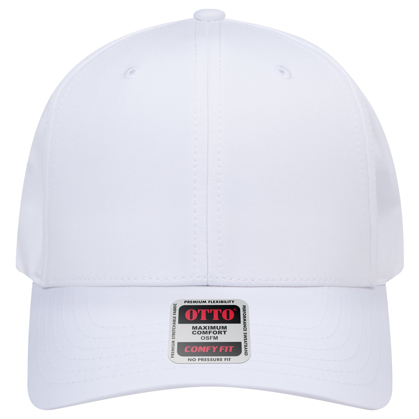 6-Panel Mid Profile Baseball Cap — Stretch Comfort Fit — Custom Leather Patch in White