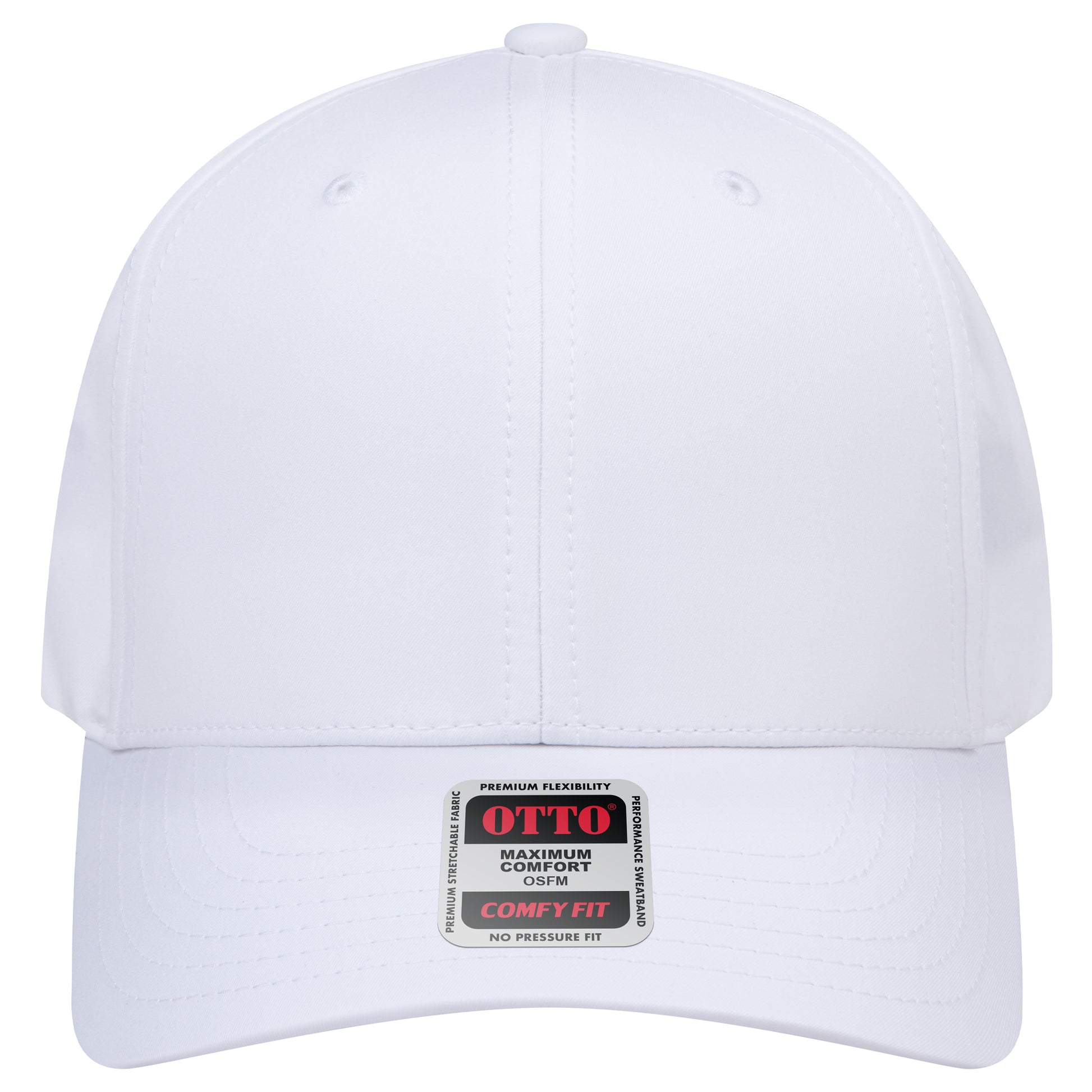 6-Panel Mid Profile Baseball Cap — Stretch Comfort Fit — Custom Leather Patch in White