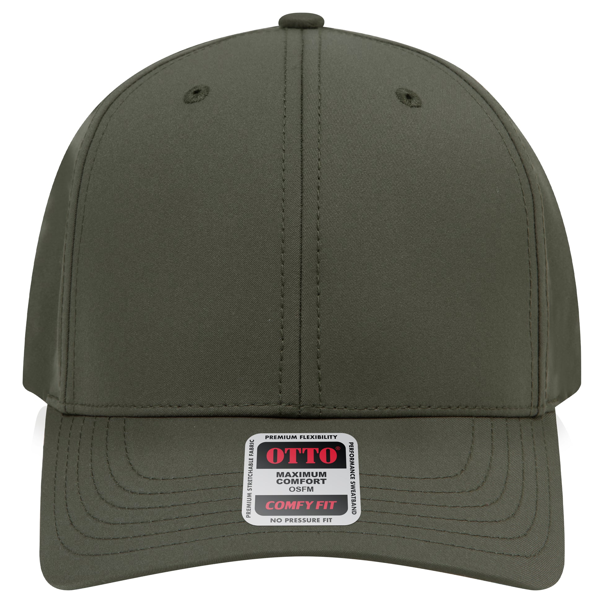 6-Panel Mid Profile Baseball Cap — Stretch Comfort Fit — Custom Leather Patch in Ol. Gree