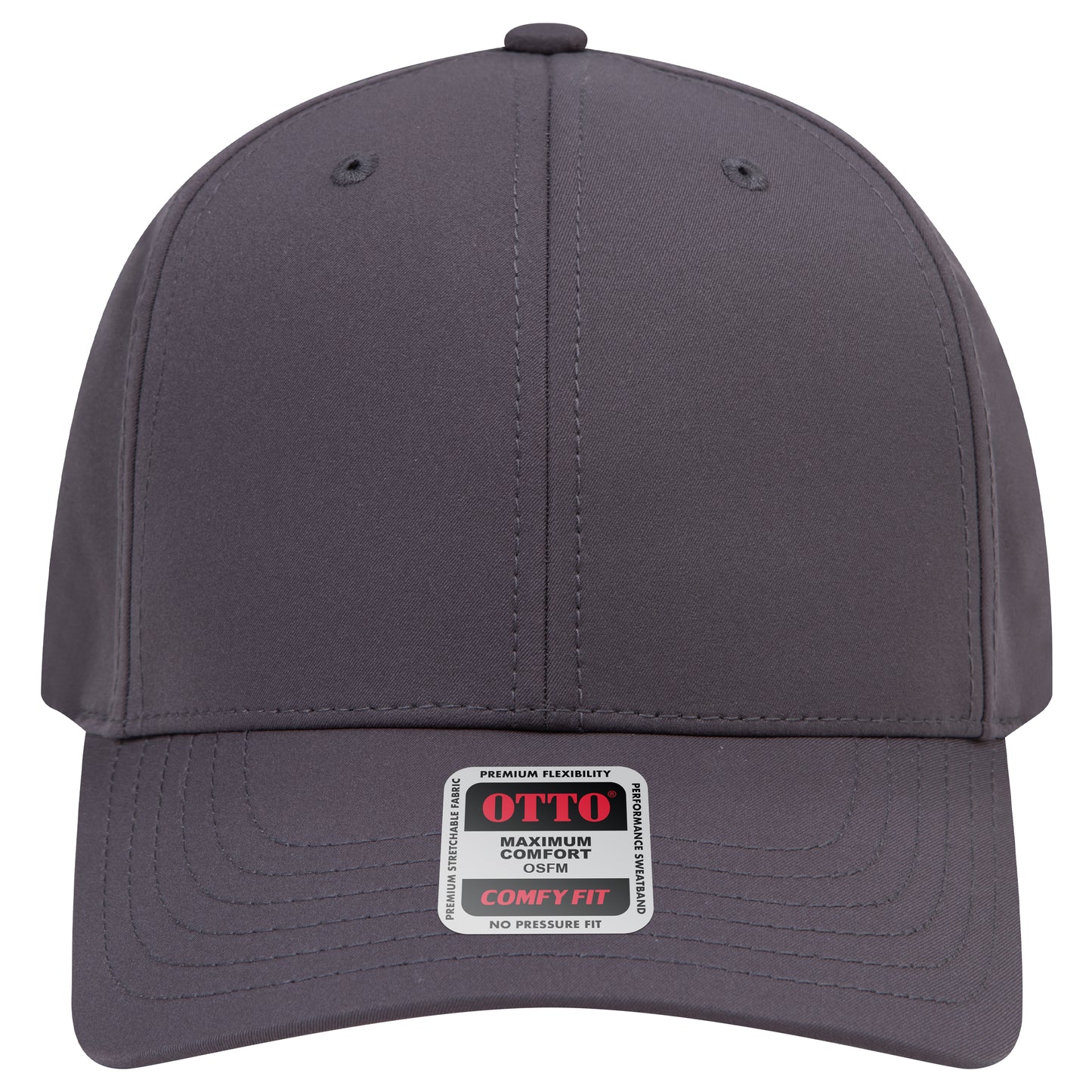 6-Panel Mid Profile Baseball Cap — Stretch Comfort Fit — Custom Leather Patch in Char. Gr