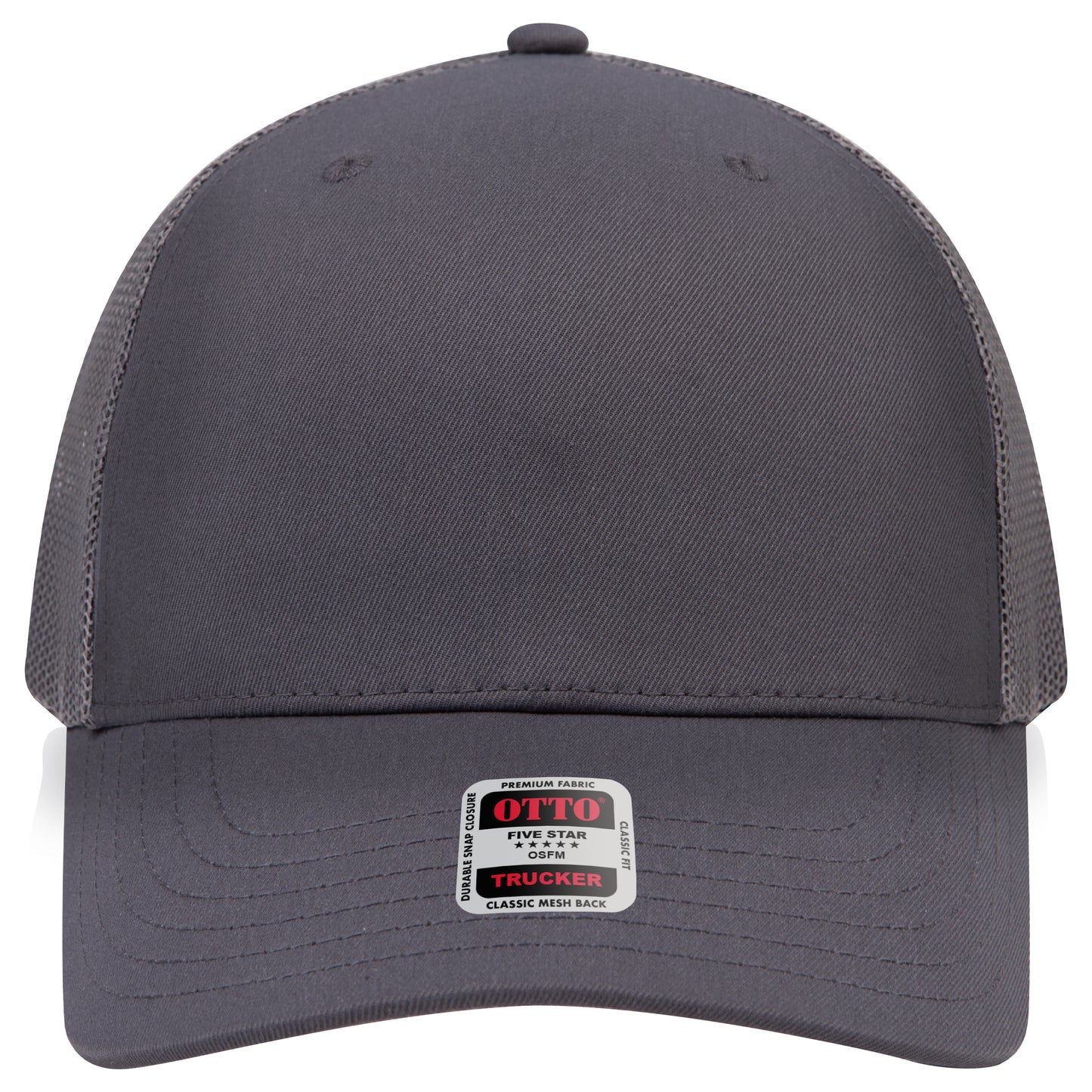 6-Panel Mid Profile Trucker Hat w/ Seamless — Custom Leather Patch in Char. Gr
