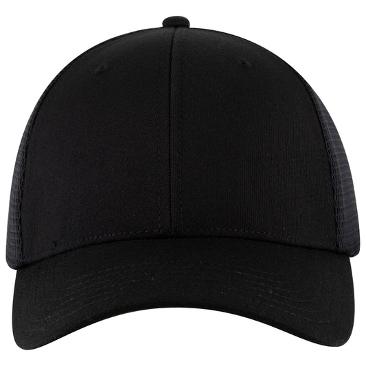 6-Panel Low Profile Trucker Hat — Flex Fit — Custom Leather Patch in Black