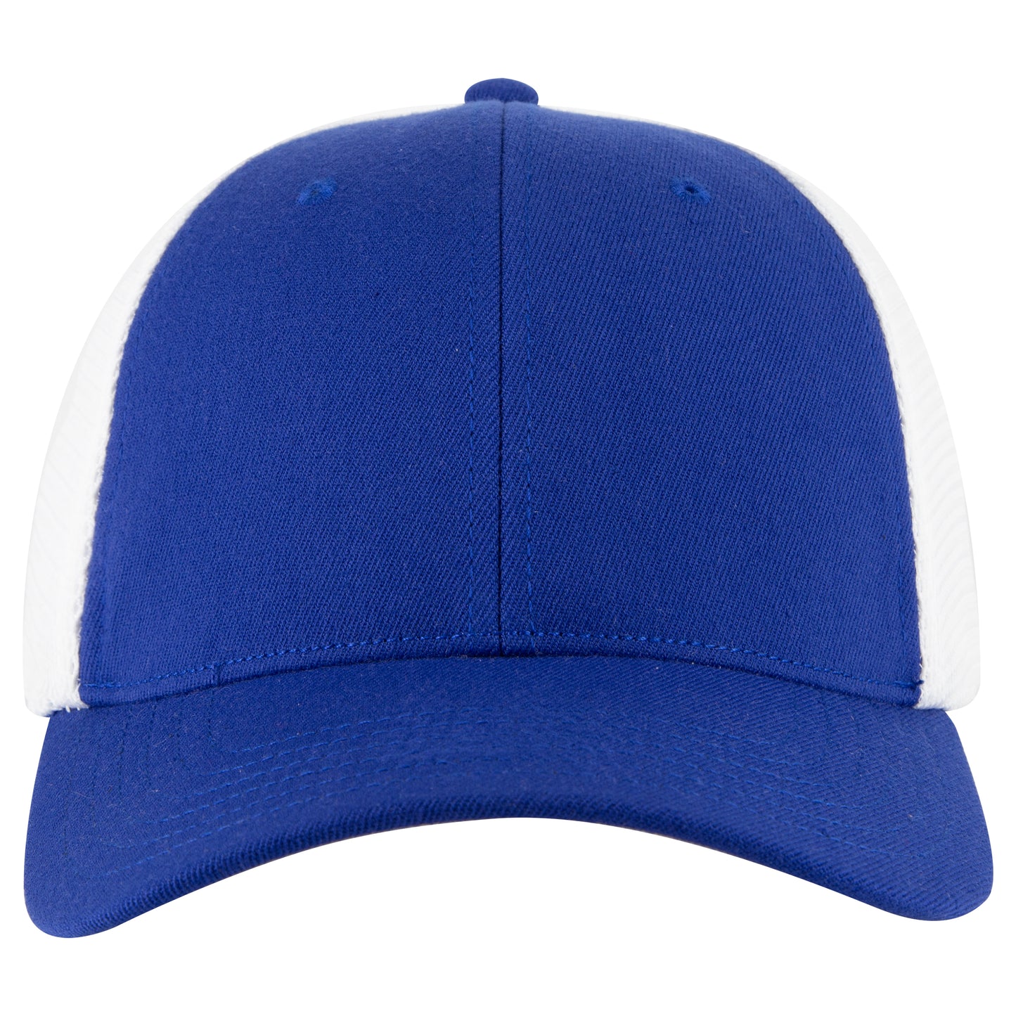 6-Panel Low Profile Trucker Hat — Flex Fit — Custom Leather Patch in Ryl/Wh