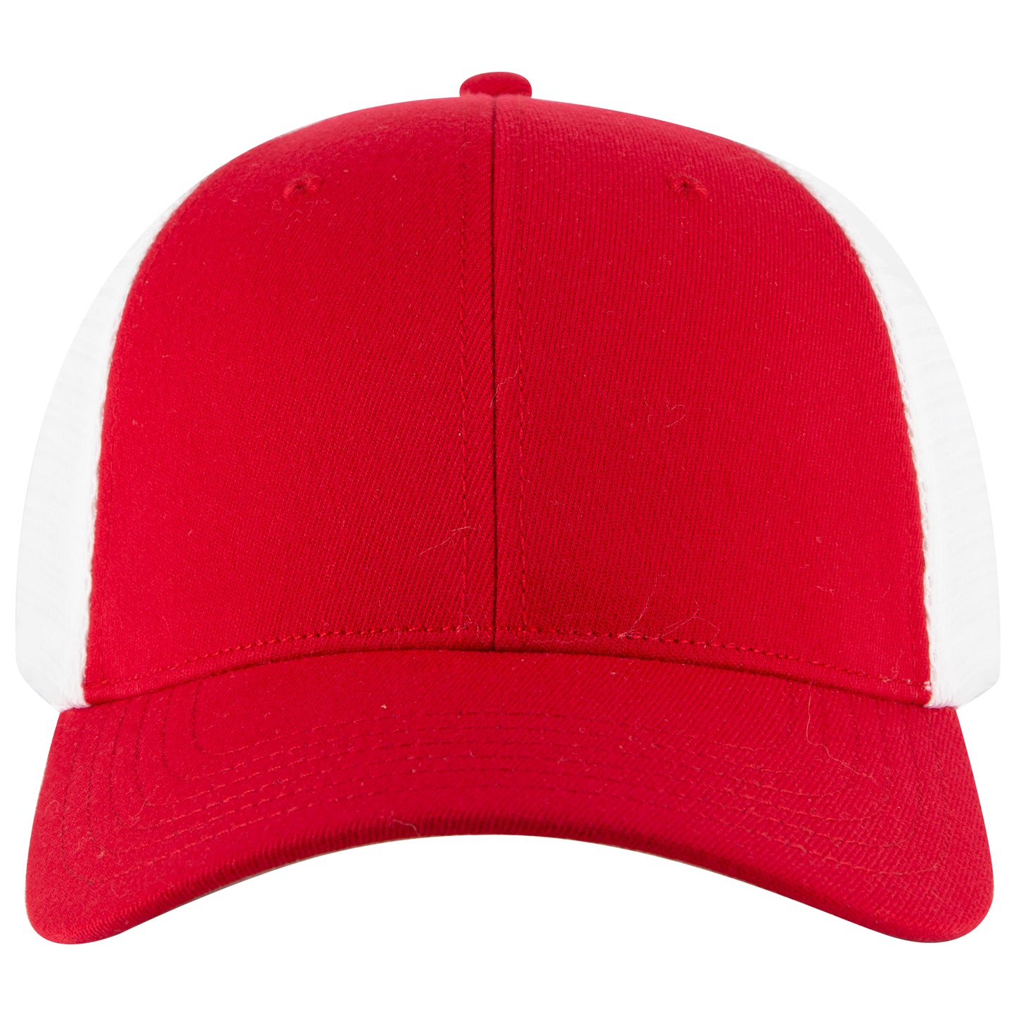6-Panel Low Profile Trucker Hat — Flex Fit — Custom Leather Patch in Red/W