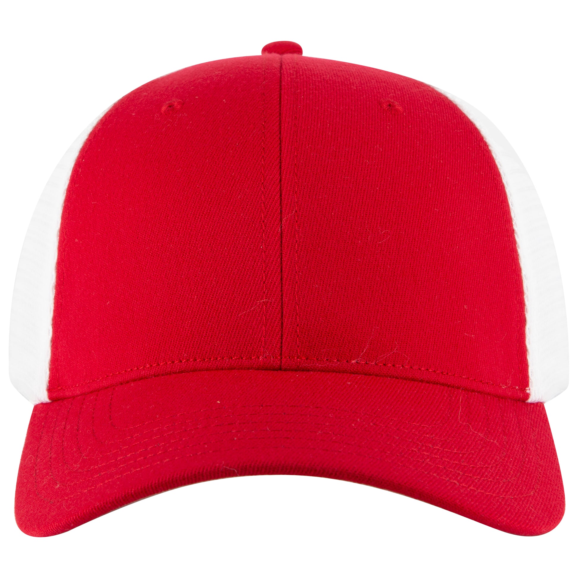 6-Panel Low Profile Trucker Hat — Flex Fit — Custom Leather Patch in Red/W