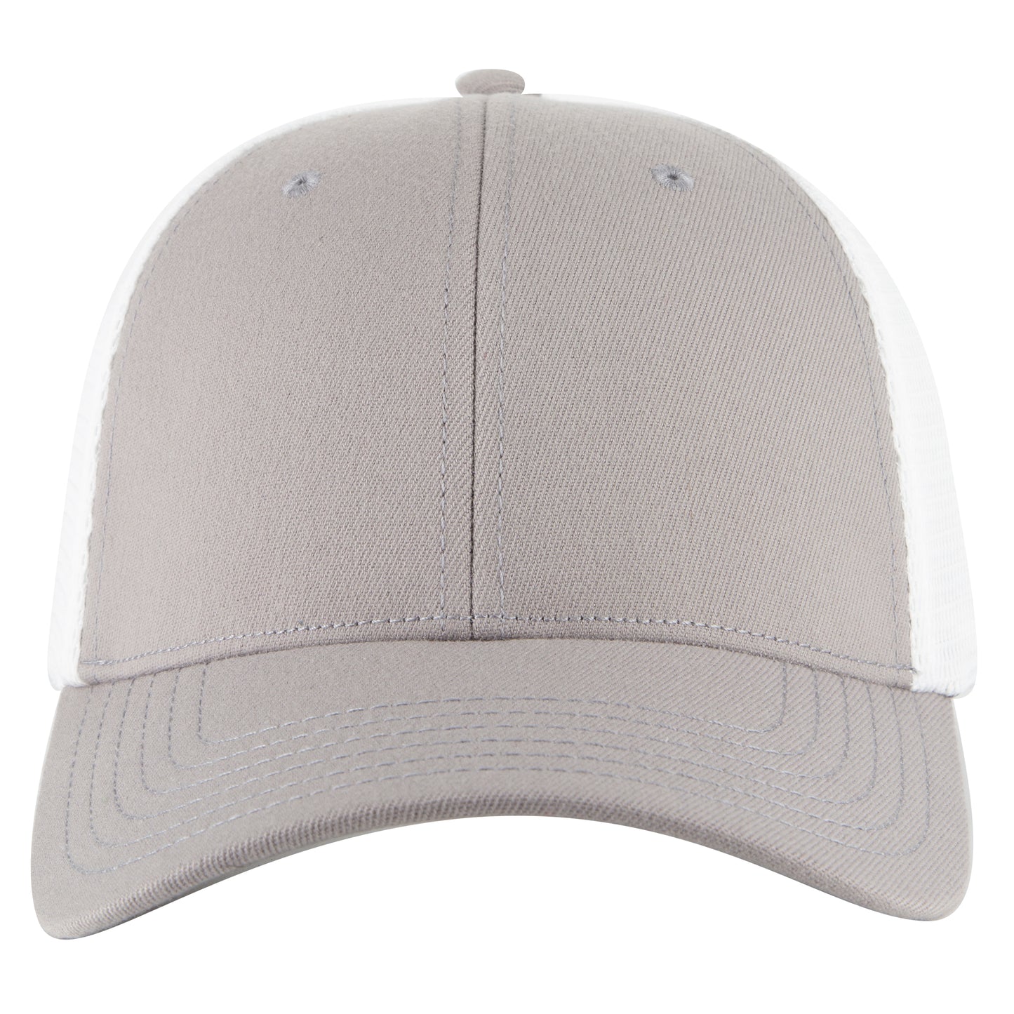 6-Panel Low Profile Trucker Hat — Flex Fit — Custom Leather Patch in Gry/W