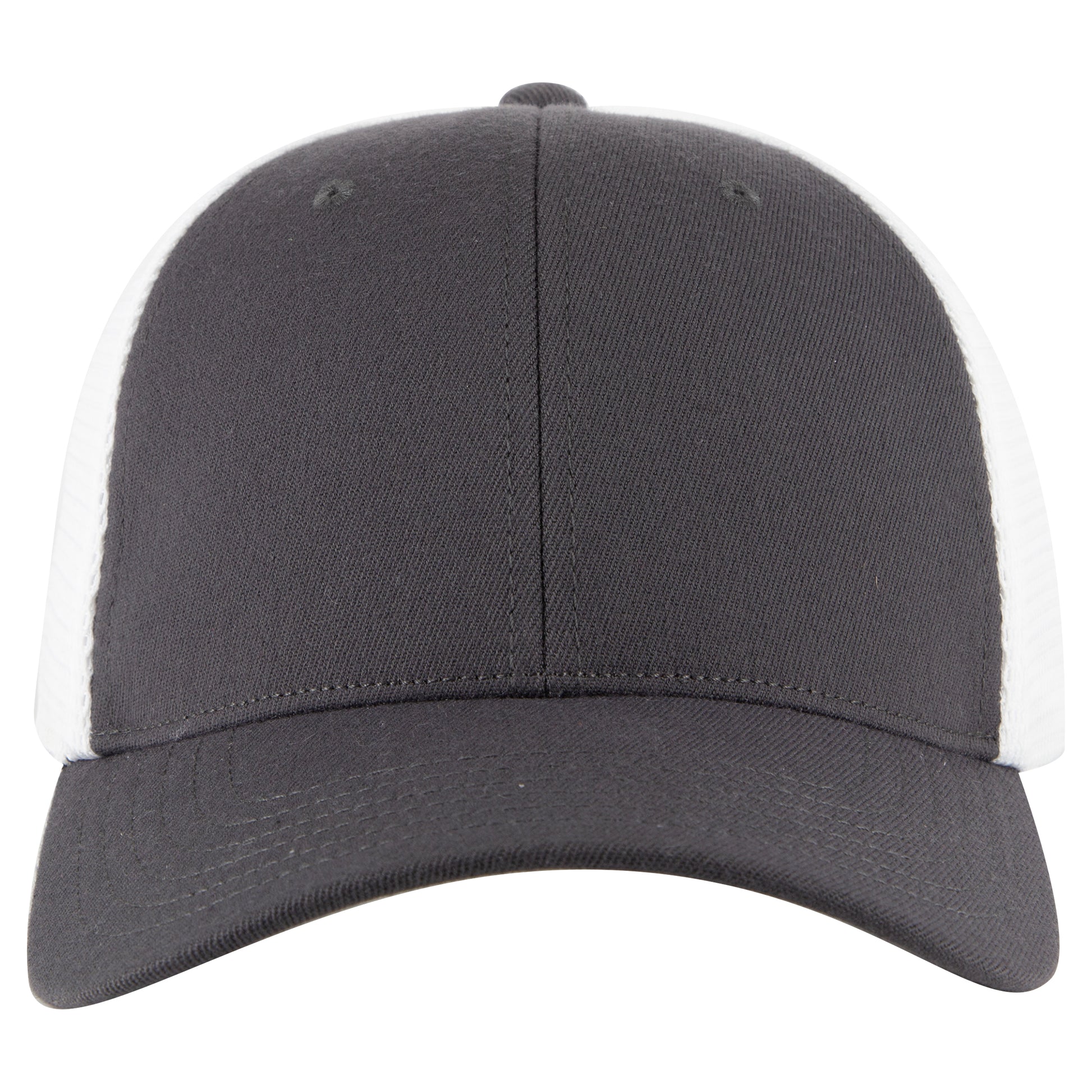 6-Panel Low Profile Trucker Hat — Flex Fit — Custom Leather Patch in Ch.Gry