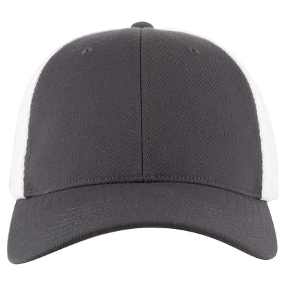 6-Panel Low Profile Trucker Hat — Flex Fit — Custom Leather Patch in Ch.Gry