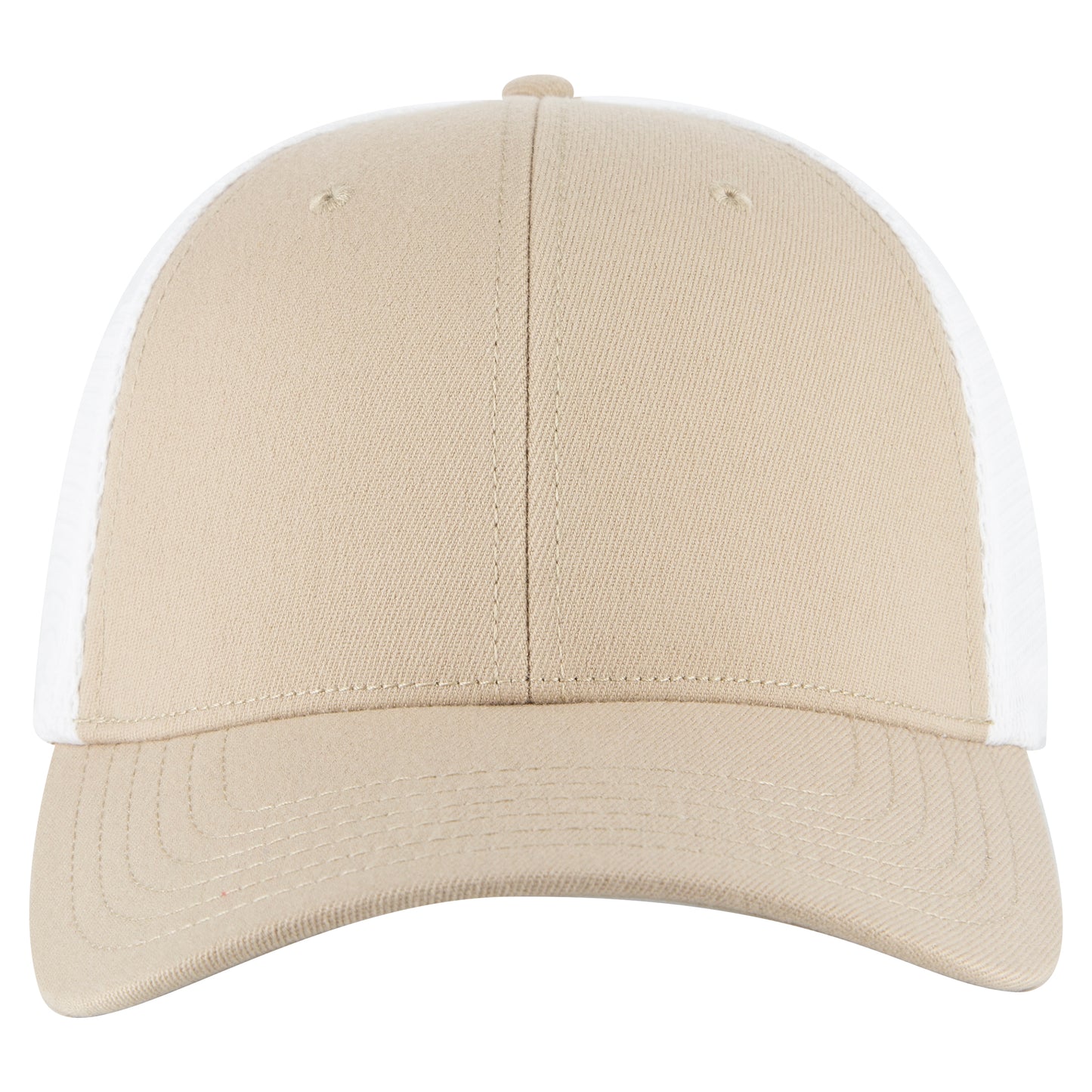 6-Panel Low Profile Trucker Hat — Flex Fit — Custom Leather Patch in Kha/W t ht t ht ht /Wht ht