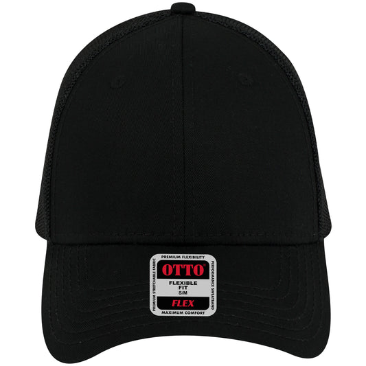 6-Panel Low Profile Trucker Hat — Flex Fit — Custom Leather Patch in Black