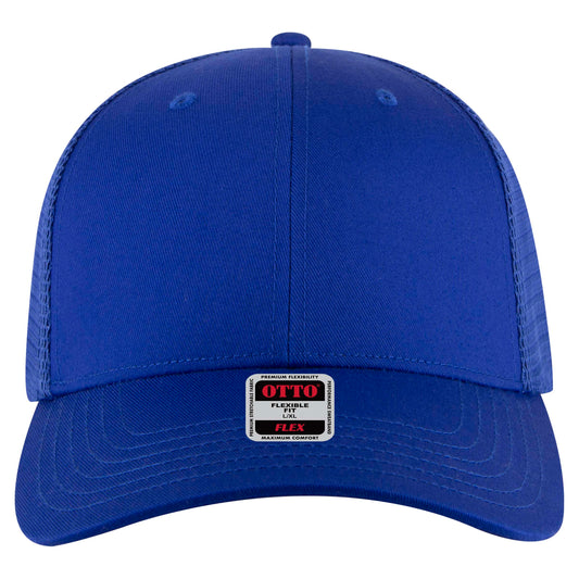 6-Panel Low Profile Trucker Hat — Flex Fit — Custom Leather Patch in Royal