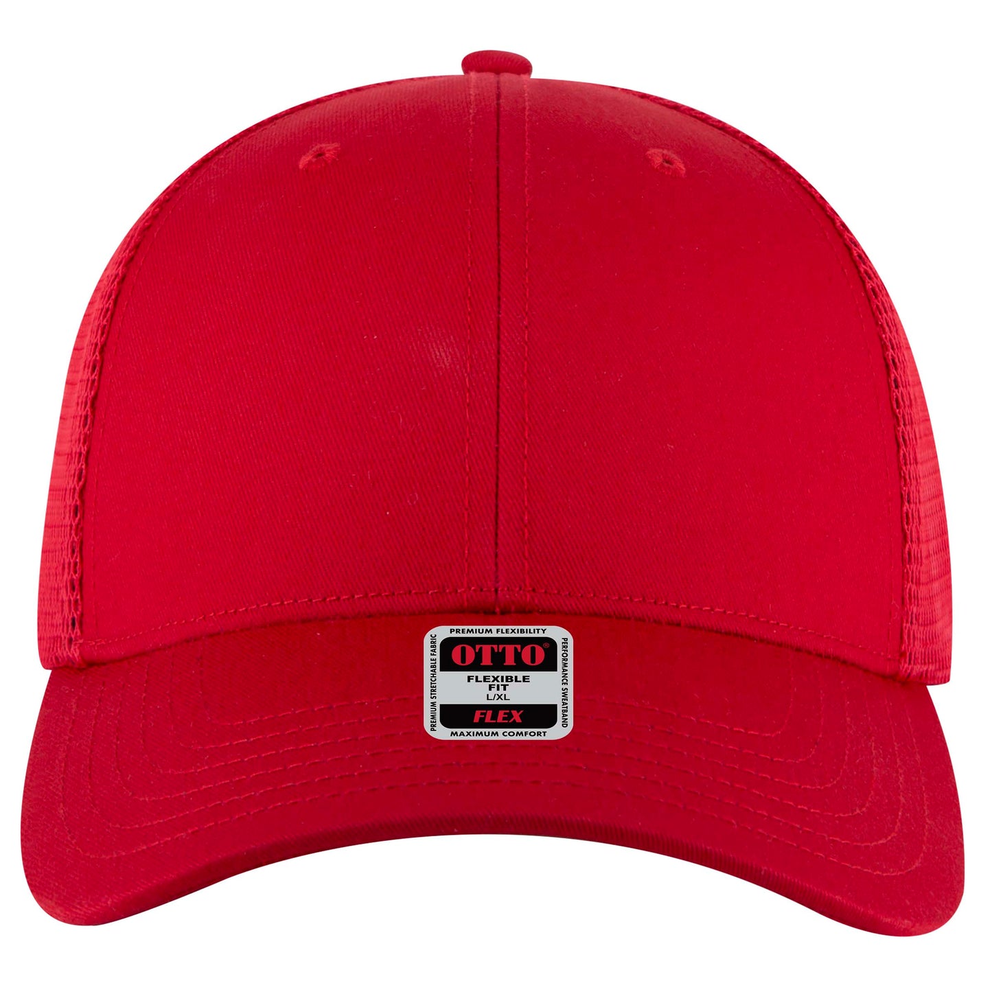 6-Panel Low Profile Trucker Hat — Flex Fit — Custom Leather Patch in Red