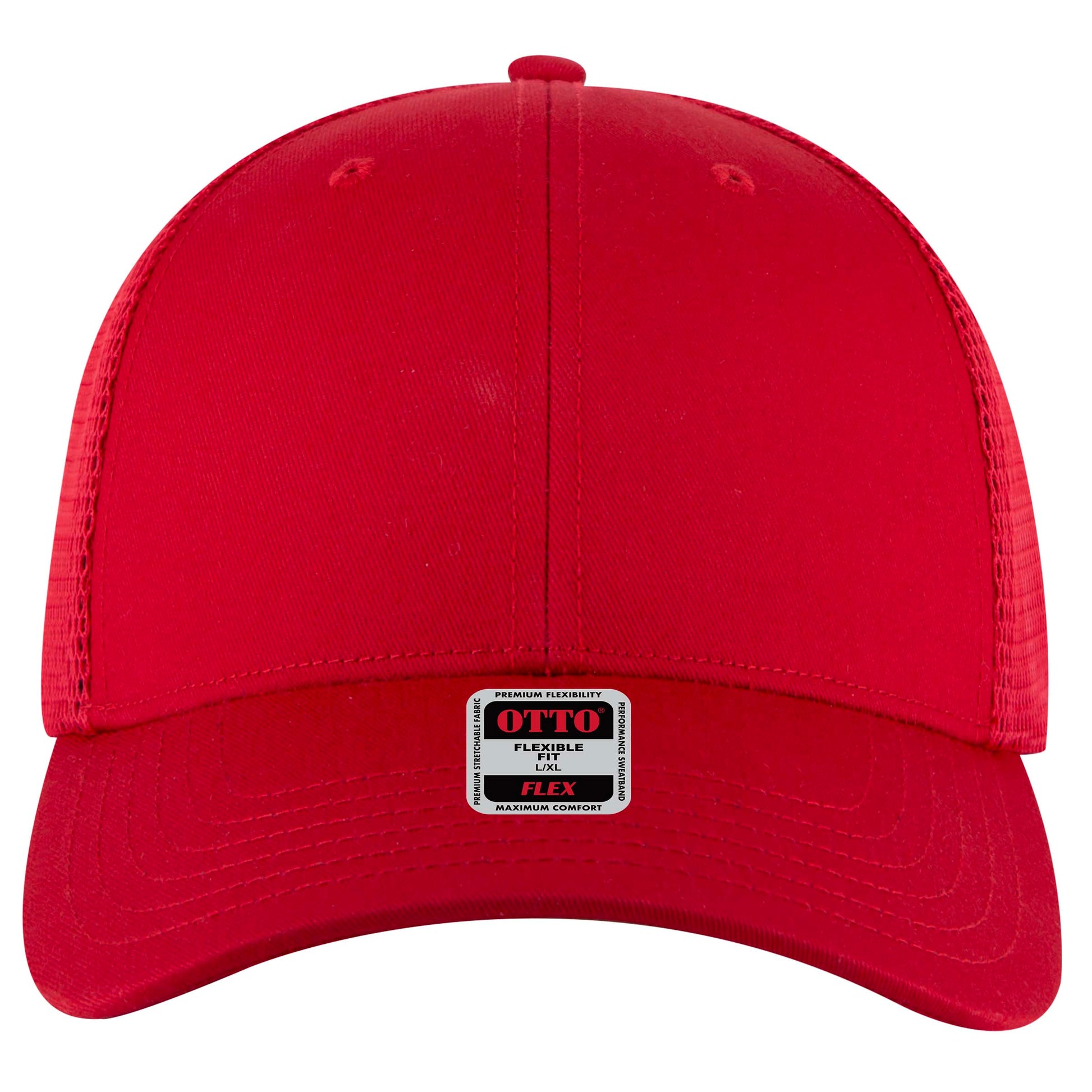 6-Panel Low Profile Trucker Hat — Flex Fit — Custom Leather Patch in Red